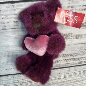 Russ Bear Purple Heart Hugger Berries NEW 8"‎ Pink Heart Purple Teddy Bear